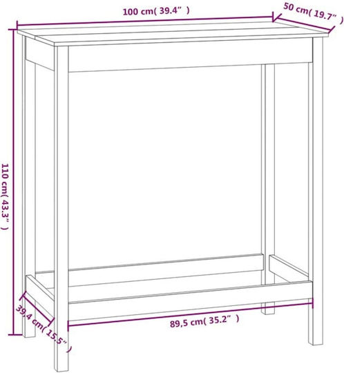 Table Bar from Solid Wood White 100x50x110cm