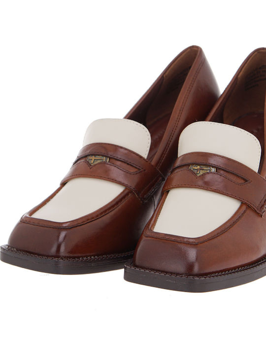 Leather Pointed Toe Tabac Brown Heels with Strap