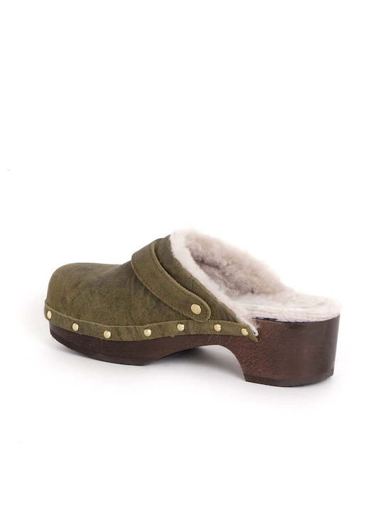 Pescura Mules with High Heel in Green Color