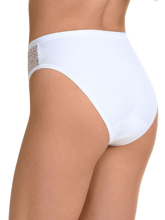 Miss Rosy Cotton High-waisted Women's Slip with Lace White