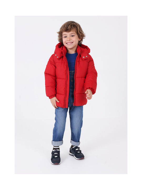 Mayoral Kids Quilted Jacket Short with Hood Red