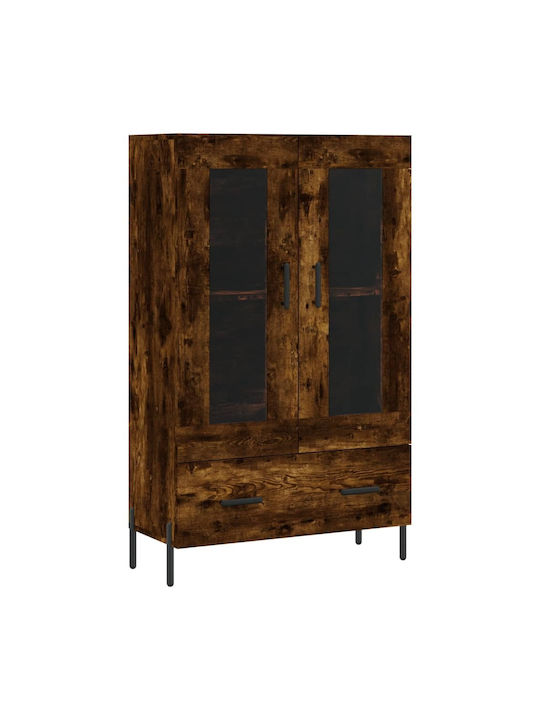 Floor Particle Board / Metallic Living Room Display Cabinet with Glass Brown 69.5x31x115cm