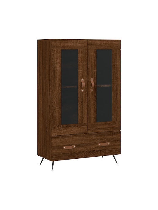 Floor-standing Living Room Display Cabinet made of Wood & Metal with Glass Brown 69.5x31x115cm