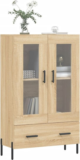 Living Room Display Cabinet Made of Wood & Metal Windowed Brown 69.5x31x115cm