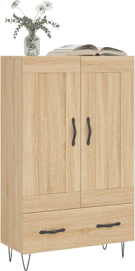 Wall Living Room Display Cabinet made of Wood & Metal with Glass Brown 69.5x31x115cm