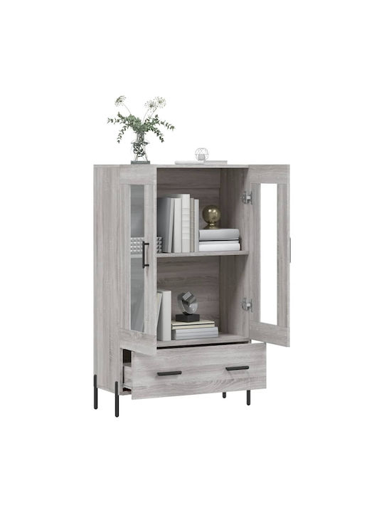 Floor-standing Living Room Display Cabinet made of Wood & Metal with Glass Gray 69.5x31x115cm