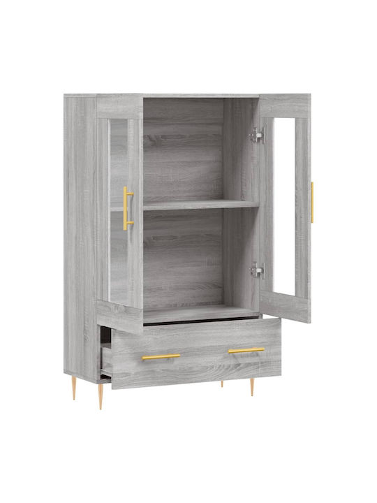 Wohnzimmer Vitrine aus Holz und Metall mit Verglasung in Grau 69.5x31x115cm