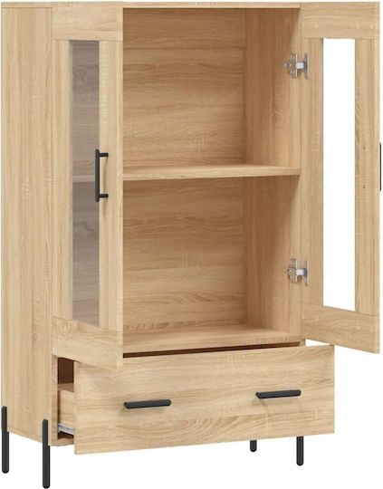Living Room Display Cabinet Made of Wood & Metal Windowed Brown 69.5x31x115cm