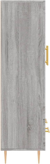 Vitrină de Pardoseală pentru Sufragerie din Lemn și Metal, Gri Sonoma, cu Geam, 69.5x31x115cm