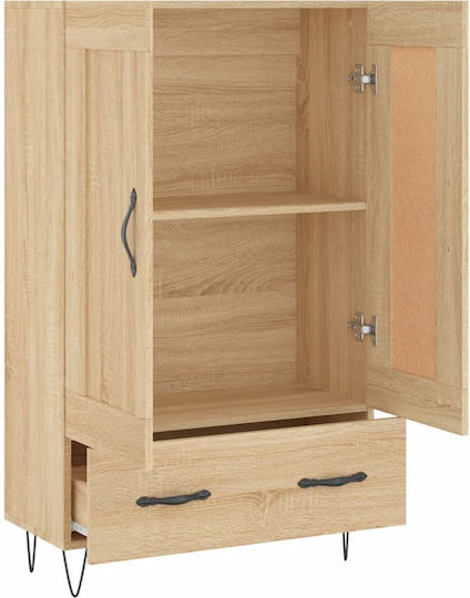 Wall Living Room Display Cabinet made of Wood & Metal with Glass Brown 69.5x31x115cm
