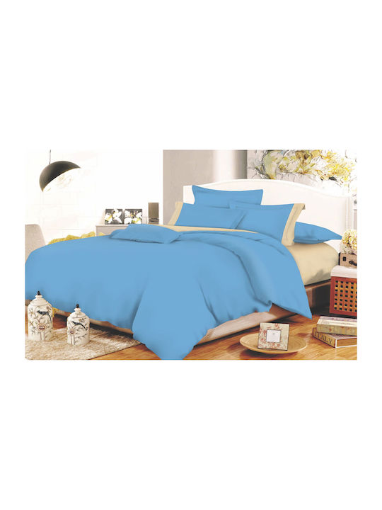 Le Blanc Cotton Line Σετ Σεντόνια Διπλά 200x240εκ. Γαλάζιο (4τμχ)