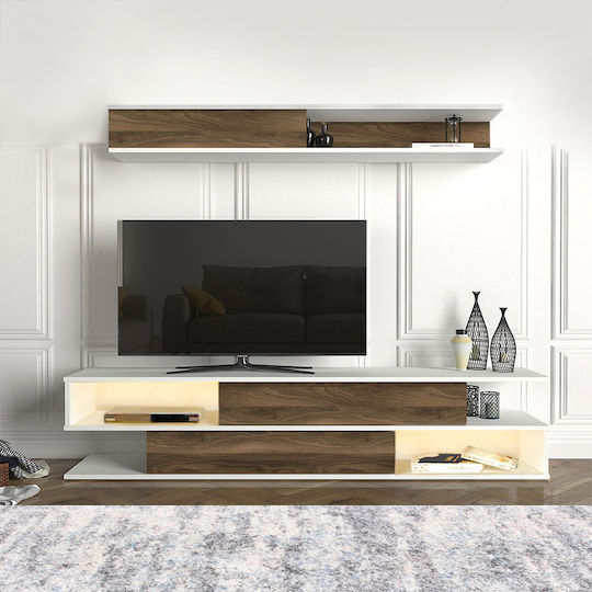 Unitate TV pentru sufragerie Manet Alb - Karydi cu iluminare L180xA29.5xÎ39cm