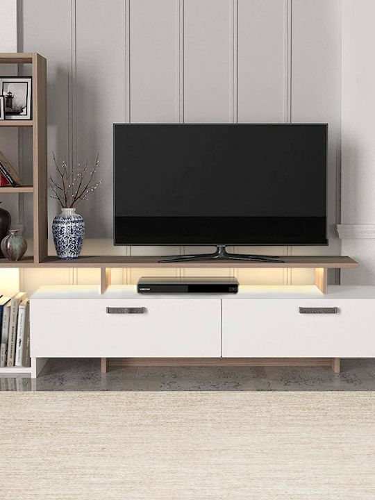 Wohnzimmer TV-Einheit Simal Weiß mit Beleuchtung L168.2xB31.3xH120cm