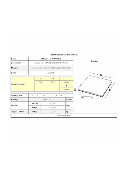 Woodwell Contract Sliq Square Table Surface made of Particleboard 70x70x1.4cm Ε107,41 1pcs