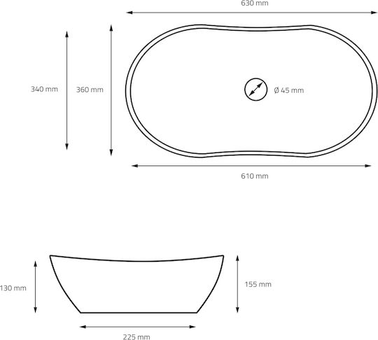 ML-Design Επικαθήμενος Νιπτήρας Κεραμικός 63x36x15.5cm Μαύρος