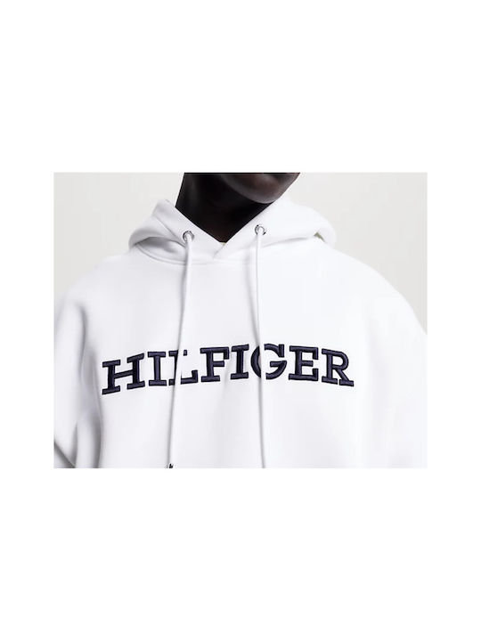 Tommy Hilfiger Monotype Embro Men's Sweatshirt with Hood and Pockets White