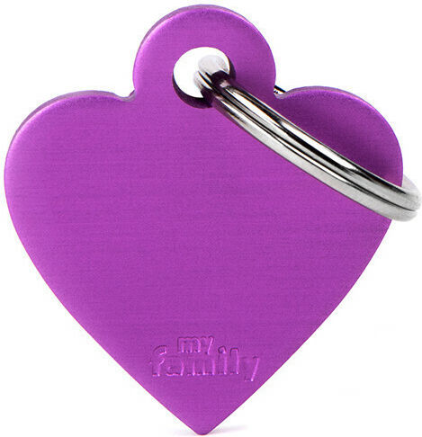 My Family Basic Dog ID Heart Purple Metal Small 2.5x2cm Personalized