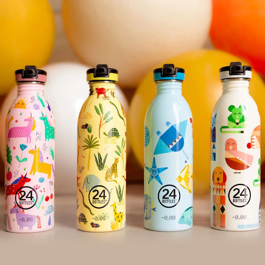 24Bottles Jurassic Friends Παιδικό Παγούρι Δεινόσαυρος Αλουμινίου με Καλαμάκι Non Spill Πράσινο 500ml