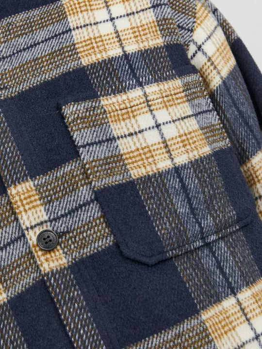Long Sleeve Flannel Overshirt in Wide Line Checked Blue