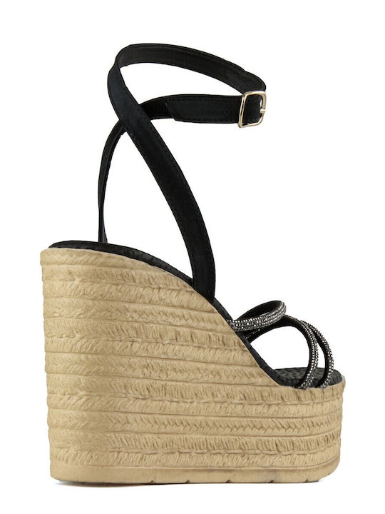 Women's Fabric Ankle Strap Platforms Black