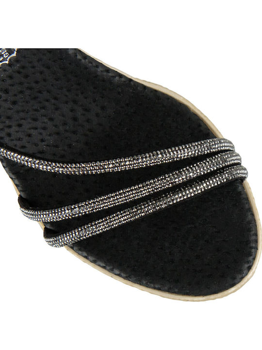 Women's Fabric Ankle Strap Platforms Black