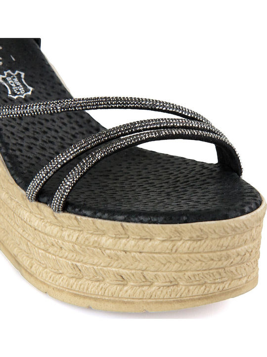 Women's Fabric Ankle Strap Platforms Black