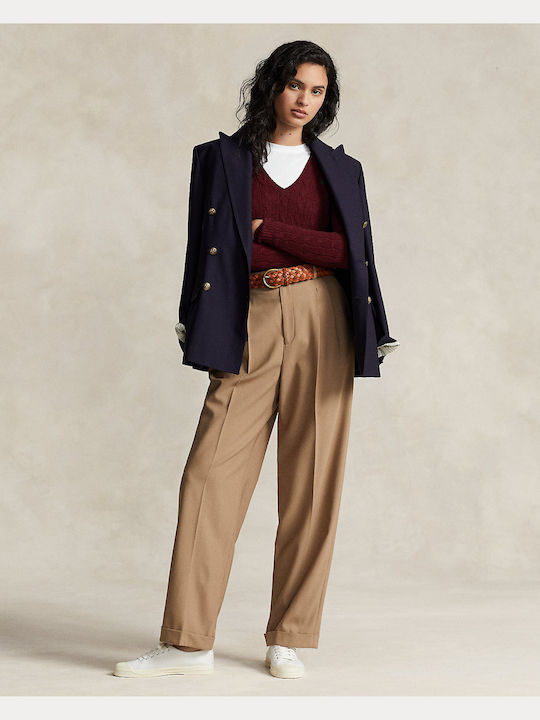Ralph Lauren Women's Long Sleeve Pullover Wool with V Neck Burgundy