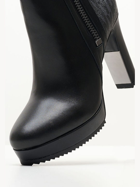 Liana Leather Women's Ankle Boots with High Heel Black