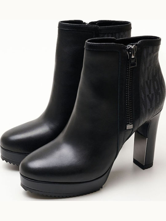 Liana Leather Women's Ankle Boots with High Heel Black