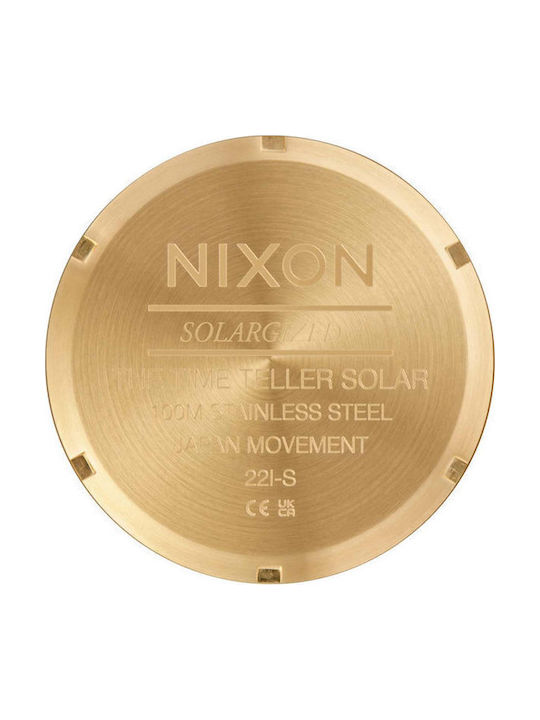 Nixon Time Teller Herrenuhr 40mm Solar mit Gold Metallarmband