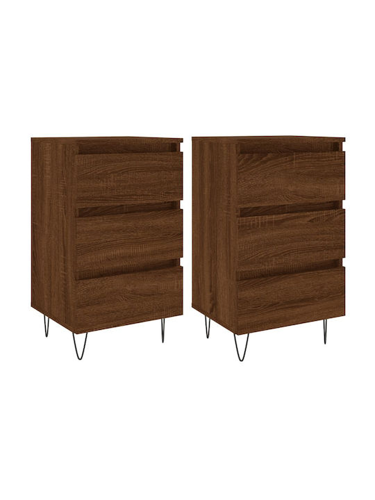 Wooden Bedside Tables 2pcs Καφέ Δρυς 40x35x69cm