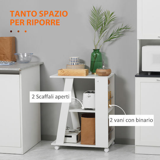 HomCom Troleu De Bucătărie Din Lemn Cu 2 Locuri Alb 60x38x77cm