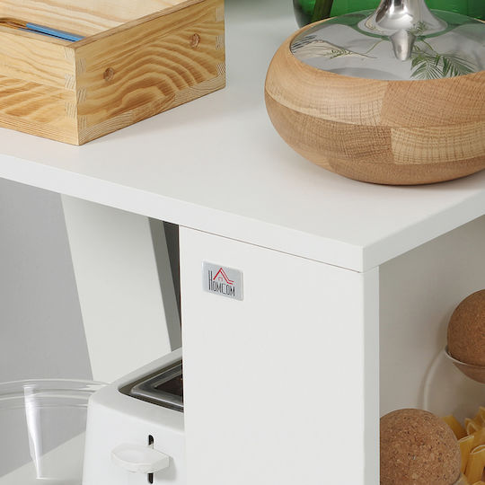 HomCom Troleu De Bucătărie Din Lemn Cu 2 Locuri Alb 60x38x77cm