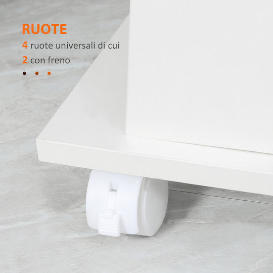 HomCom Troleu De Bucătărie Din Lemn Cu 2 Locuri Alb 60x38x77cm