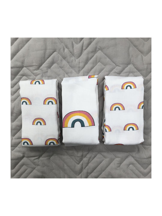 Mama Designs Rainbow Σελτεδάκια από Μουσελίνα Λευκό 60x60εκ. 3τμχ