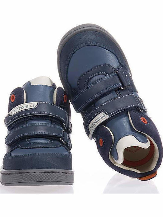 Anatomisch Lederne Kinderstiefeletten mit Klettverschluss Marineblau
