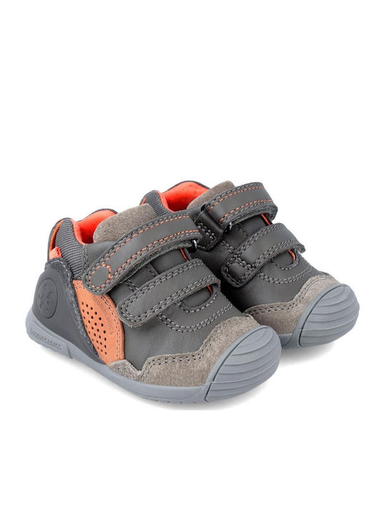 Anatomical Leather Kids Boots with Velcro Gray