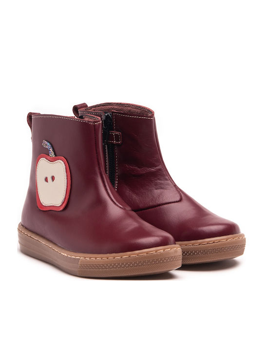 Leather Kids Boots with Zipper Burgundy