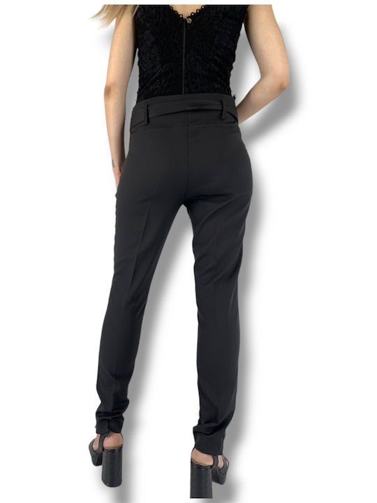 Sushi's Closet Women's High-waisted Fabric Trousers in Slim Fit Black