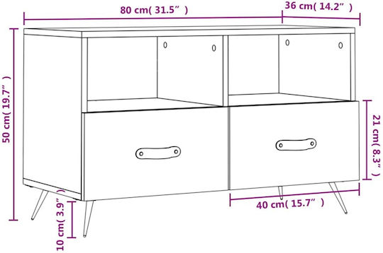 vidaXL TV-Ständer Grau M80xP36xH50cm