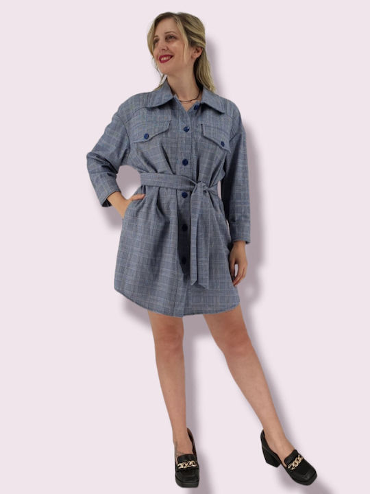 Women's Checked Blue Overshirt Oversized
