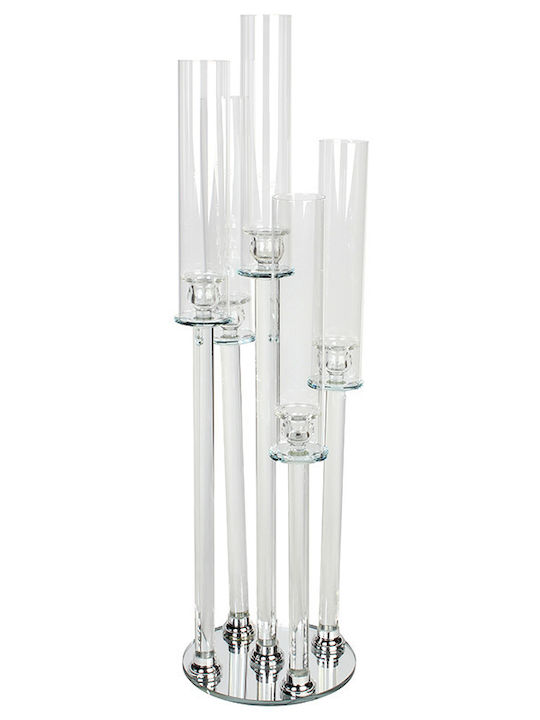 Keskor Candle Holder Crystal 5 Seats in Silver Color 23x23x82cm 1pcs