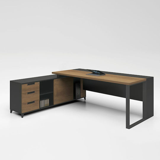 Γωνιακό Επαγγελματικό Γραφείο Proline 180x160x75εκ. Καρυδί Δρυς - Μαύρο