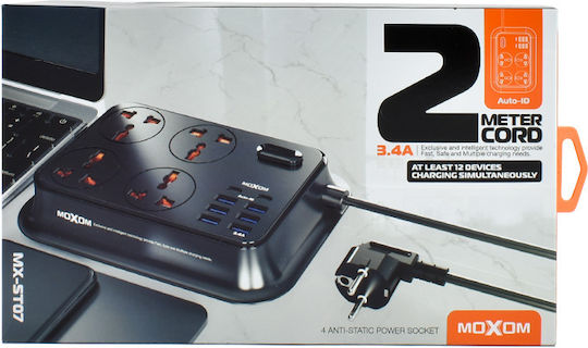 Moxom Πολύπριζο 4 Θέσεων με 6 USB-A, 2 USB-C και Καλώδιο 2m