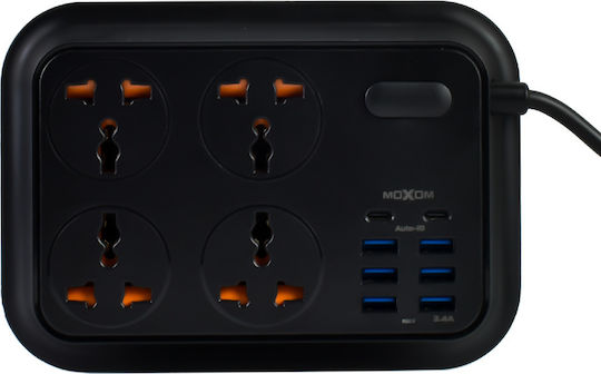 Moxom Πολύπριζο 4 Θέσεων με 6 USB-A, 2 USB-C και Καλώδιο 2m