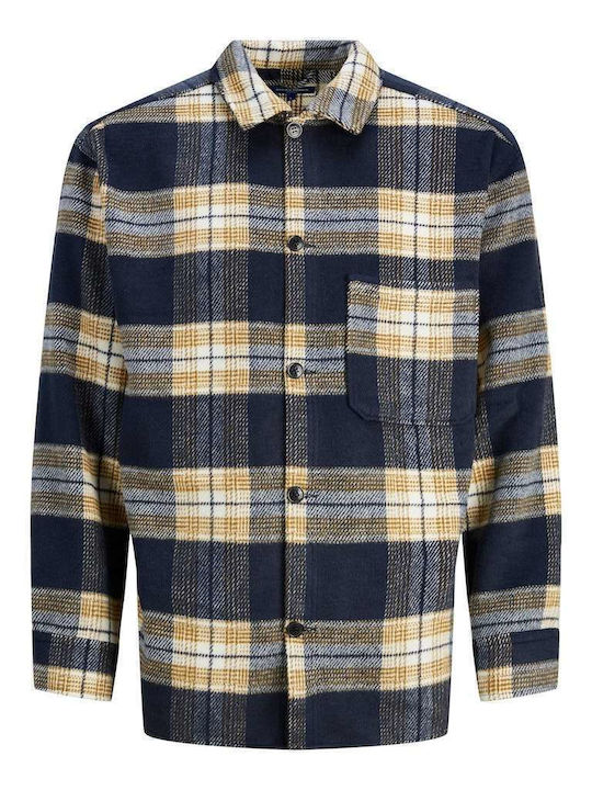 Long Sleeve Flannel Overshirt in Wide Line Checked Blue