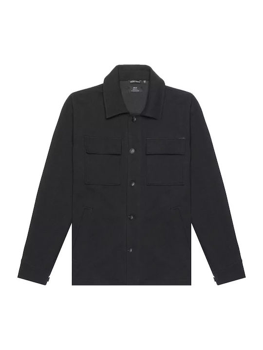Long Sleeve Flannel Overshirt in Regular Fit Black