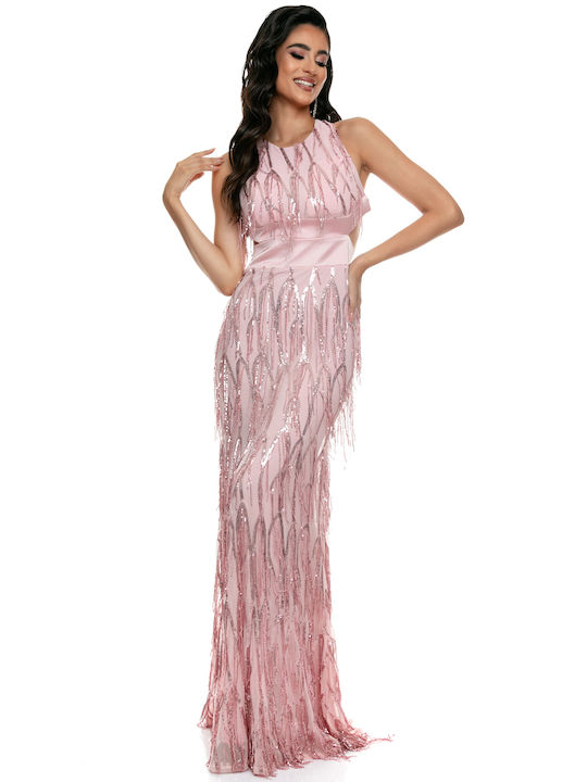 RichgirlBoudoir Καλοκαιρινό Maxi Βραδινό Φόρεμα Εξώπλατο Ροζ