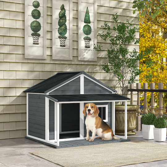 Pawhut Kennel Hundehaus Groß Außenbereich Gray 124x112x105cm