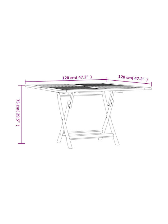 Tisch Zusammenklappbar Teak 120x120x75cm
